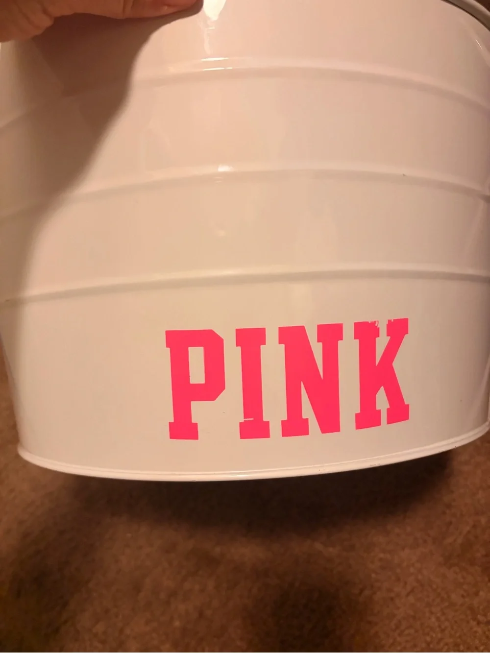 PINK Victoria's Secret White Metal Storage Bins with Pink Logos - Nesting Set